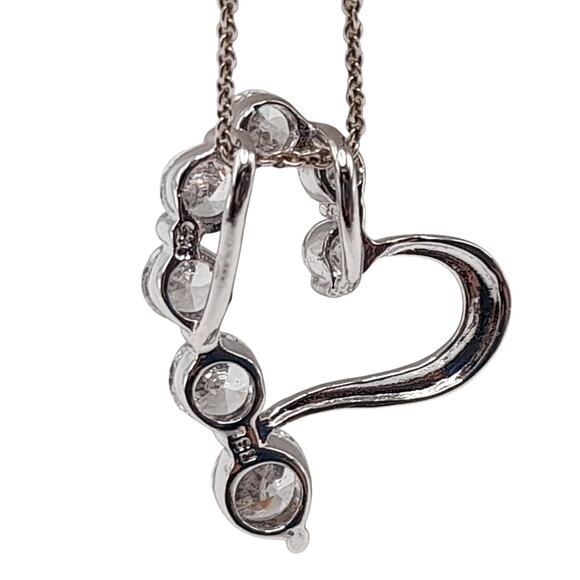 Vintage Italian Sterling Silver Heart Necklace, CZ Rhinestones, 17" - Picture 9 of 12